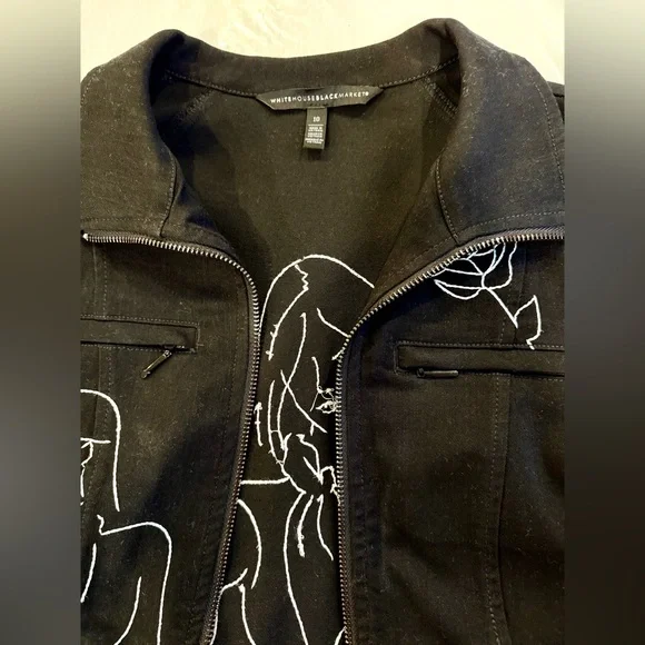 WHBM Cotton Blend Black Jacket with White Embroidery - Picture 7 of 9